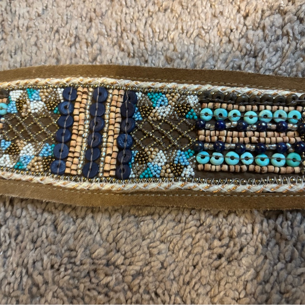Artisan Beaded Women's Belt in Blue and Brown